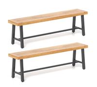 CostwayLot de 2 Banc d'Extérieur En Bois d?Acacia de 160cm Banc de Terrasse pour 3 Personnes avec Capacité 360kg Banc Sans Dossier