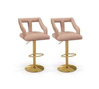 CostwayLot de 2 Chaises de Bar Pivotantes et Réglables Repose-pied Base en Métal Galvanisé Anneau Antidérapant Rose