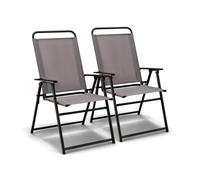 CostwayLot de 2 Chaises de Jardin avec Cadre Métallique Chaises Pliantes en Tissu 2 Pièces avec Dossier Haut & Accoudoirs Noir