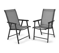 CostwayLot de 2 Chaises de Jardin Pliantes avec Accoudoir Dossier Haut Cadre en Métal Charge 100 kg pour Extérieur Camping Plage