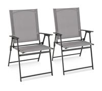 CostwayLot de 2 Chaises de Jardin Pliantes en Textilène & Métal Charge 150 kg Fauteuil de Jardin avec Verrouillage de Sécurité Gris