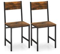 CostwayLot de 2 Chaises de Salle à Manger Pieds en Métal Dossier Incliné Grain de Bois Rustique Chaises Sans Accoudoirs Marron Rustique