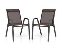 CostwayLot de 2 Chaises empliables Tissu Respirant et Structure Antirouille Charge Max 120kg pour Jardin Terrasse Marron