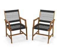 CostwayLot de 2 Chaises Fauteuil de Jardin en Bois d?Acacia avec Accoudoirs Charge Max.160KG pour Terrasse Salle à Manger et Cour
