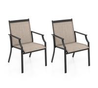 CostwayLot de 2 Chaises Fauteuils de Jardin en Textilène Cadre en Métal Dossier Incurvé Charge 150KG Terrasse Piscine Café
