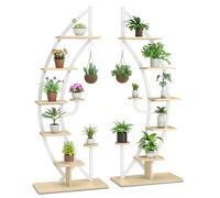 CostwayLot de 2 Étagère à Fleurs en Métal à 7 Niveaux Porte Plantes en Forme de Demi-lune avec Dispositif Anti-renversement 60 x 30 x 155 CM Blanc