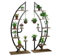 CostwayLot de 2 Étagères à Fleurs en Métal à 7 Niveaux Portes Plantes en Forme de Demi-lune avec Dispositif Anti-renversement 60 x 30 x 155 CM