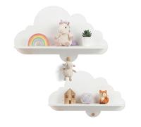 CostwayLot de 2 Étagères Murales Enfant Forme Nuage Bibliothèque Suspendue avec Patères en Bois Étagère de Rangement Flottante Blanc