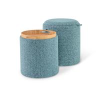 CostwayLot de 2 Ottomans Ronds Rembourrés avec Plateau Réversible et Rangement Caché 2 Tailles Différentes et Emboîtables Repose-pieds Bleu