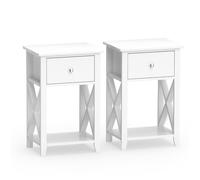 CostwayLot de 2 Table de Chevet avec Tiroir et Étagère Ouverte Table de Nuit 40 x 30 x 61,5 cm Table d'Appoint pour Salon Chambre Bureau Blanc
