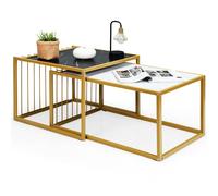 CostwayLot de 2 Tables Basses Gigognes Surface en Marbre Artificiel Réaliste Scandinave Moderne Structure en Métal