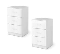 CostwayLot de 2 Tables de Chevet Meuble de Rangement avec 3 Tiroirs Caisson de Bureau Blanc