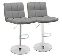 CostwayLot de 2 Tabourets de Bar Pivotante en Similicuir Hauteur 65-85 CM Siège Rembourré Dossier Incurvé Repose-Pieds Base Chromée Gris