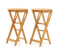 CostwayLot de 2 Tabourets de Bar Pliants en Bambou Tabouret Haut Chaise Bar Bistro avec Repose-Pieds Poignées Sans Assemblage 36 x 33 x 61 cm