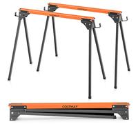 CostwayLot de 2 Tréteaux de Sciage Pliables Métalliques Charge 500 kg Tréteaux avec 2x4 Bras de Support Pieds à Ouverture Rapide 96,5 x 47 x 76 cm Orange