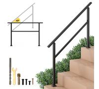 CostwayMain Courante pour Escalier Extérieure en Métal Rampe d'Escalier Compatible avec les Marches Réglage d'Angle Flexible Kit d'Installation