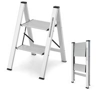 CostwayMarchepied Pliable 2 Marches en Aluminium Escabeau Portable avec Plateforme Large Marche Antidérapante Pieds en Caoutchouc Charge 150KG