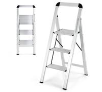 CostwayMarchepied Pliable 3 Marches en Aluminium Escabeau Portable avec Plateforme Large Marche Antidérapante Pieds en Caoutchouc Charge 150KG 62 x 44 x 109 cm