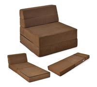 CostwayMatelas Lit Fauteuil Pliable Futon Convertible en Mousse Haute Densité de 15 cm Chauffeuse avec Housse Amovible et Lavable Marron