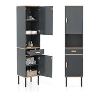 CostwayMeuble Colonne de Salle de Bain avec 2 Portes et Tiroir Compartiment Ouvert pour Salle de Bain Salon 40 x 35 x 176 cm Gris