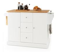 CostwayMeuble de Cuisine en Bois Îlot de Cuisine avec 5 Roulettes Cachées Chariot de Cuisine avec Plan de Travail 127 X 46 X 915 cm Blanc