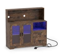 CostwayMeuble de Rangement Buffet avec 2 Portes Coulissantes 2 Tiroirs Plans de Travail Prise Électrique Armoire de Cuisine 120 x 40 x 115,5CM Café