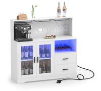 CostwayMeuble de Rangement Buffet avec 2 Portes Coulissantes 2 Tiroirs Plans de Travail Prise Électrique Armoire de Cuisine 120x40x115,5CM Blanc