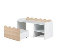 CostwayMeuble de Rangement Enfant Bureau Enfant avec Coffre Mobile Plateau Spacieux Étagère Couvercle Relevable 4 Roulettes Naturel