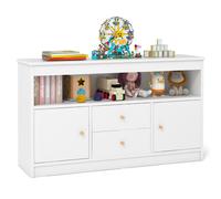 CostwayMeuble de Rangement pour Jouets d?Enfants Bibliothèque en Bois pour Enfants Etagère Ouverte 2 Tiroirs 2 Portes Blanc