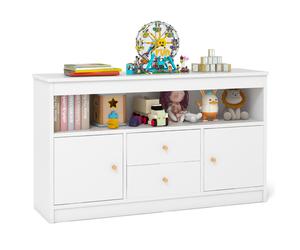 CostwayMeuble de Rangement pour Jouets d?Enfants Bibliothèque en Bois pour Enfants Etagère Ouverte 2 Tiroirs 2 Portes Blanc