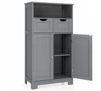 CostwayMeuble de Salle de Bain Armoire Rangement de Toilette 60 x 30 x 109 CM avec 2 Tiroirs et 2 Portes Gris