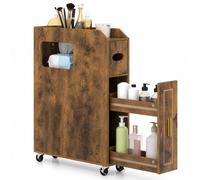 CostwayMeuble de Salle de Bain Étroit sur Roulettes 50x16x69 cm Chariot de Rangement Roulant pour Toilettes avec Porte-Papier Porte-Brosse Marron