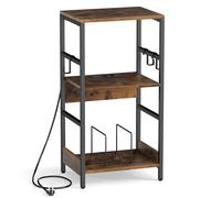 CostwayMeuble Platine Vinyle à 3 Niveaux avec Station de Charge Support de Tourne-Disque avec 2 Séparateurs 3 Crochets 40 x 30 x 78 cm Marron