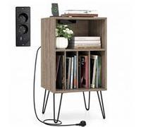 CostwayMeuble pour Platine Vinyle Support pour Tourne-Disque avec Station de Charge Rangement pour Vinyles et Compartiments Table de Rangement Gris