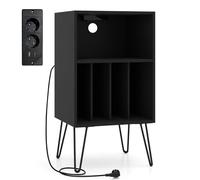 CostwayMeuble pour Platine Vinyle Support pour Tourne-Disque avec Station de Charge Rangement pour Vinyles et Compartiments Table de Rangement Noir