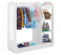 CostwayMeuble Rangement Ouverte pour Enfant avec 4 Étagères et Porte-Vêtements en Bois pour Chamre Enfant 93,5x 38 x 100 cm Blanc