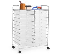 CostwayMeuble Roulant à 20 Tiroirs avec Roues Organiseur pour accessoires Papiers Chariot Multifonctionnel pour Bureau Salon Transparent