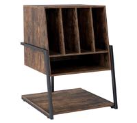 CostwayMeuble Vinyle Rangement Vinyle avec Grand Plateau Roulettes à Frein et Étagères&Compartiments Support à Tourne Disque Marron Rustique