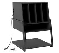 CostwayMeuble Vinyle Rangement Vinyle avec Prise Multiple Roulettes à Frein et Étagères&Compartiments Support à Tourne Disque Noir