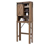 CostwayMeuble WC au-Dessus de Toilettes en Bois 4 Étagères avec Porte Coulissante pour Salle de Bain 67x25x172cm