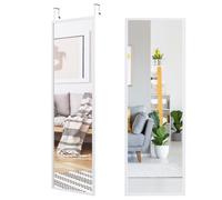 CostwayMiroir à Suspendre sur Porte avec Crochets de Suspension Réglables en Hauteur 36,5 x 107 CM Blanc