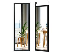 CostwayMiroir Mural Suspendu Miroir de Porte 120 x 37 CM avec Crochets de Suspension pour Chambre Salon Vestiaire Noir