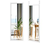 CostwayMiroir Mural Suspendu Miroir de Porte 120 x 37 CM avec Crochets de Suspension pour Chambre Salon Vestiaire Blanc