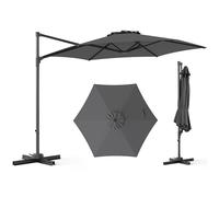 CostwayParasol de Jardin Parasol Déporté Hexagonale avec 360° Réglable Socle en Croix Amovible Support Métallique Protection Solaire Gris
