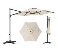 CostwayParasol de Jardin Parasol Déporté Hexagonale avec 360° Réglable Socle en Croix Amovible Support Métallique Protection Solaire Beige