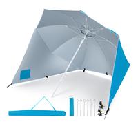 CostwayParasol de Plage 2-en-1 Convertible en Tente Portable Protection Solaire avec Baleines en Fibre de Verre Sac de Transport Turquoise
