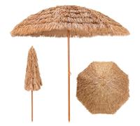 CostwayParasol de Plage en Chaume PP 7 Couches 243CM de Style Hawaïen Parasol Tropical Portable 8 Baleines en Métal Bouton-Pression Imperméable pour Cour Bord de Piscine