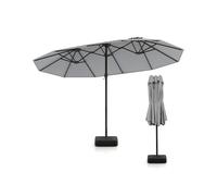 CostwayParasol de Terrasse Double Parasol d'Extérieur 12 Baleines en Métal Base Stable 2 Sacs de Lestage Dessus Ventilé Manivelle Gris