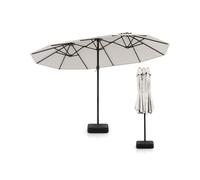 CostwayParasol de Terrasse Double Parasol d'Extérieur 12 Baleines en Métal Base Stable 2 Sacs de Lestage Dessus Ventilé Manivelle Beige