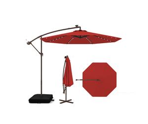 CostwayParasol Déporté avec 32 Lumières LED Panneau Solaire Batterie Rouge
